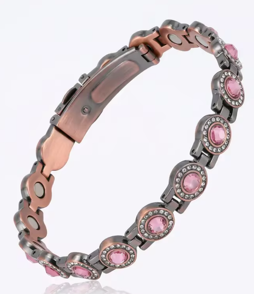 Elegant Pink Gemstone Magnetic Copper Bracelet for Women