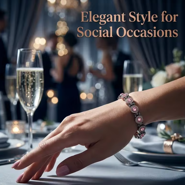Elegant Pink Gemstone Magnetic Copper Bracelet for Women