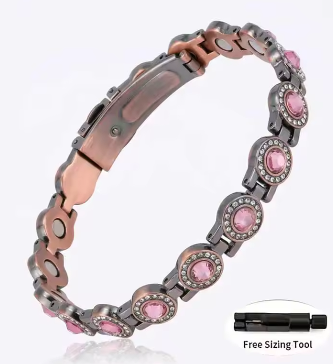 Elegant Pink Gemstone Magnetic Copper Bracelet for Women