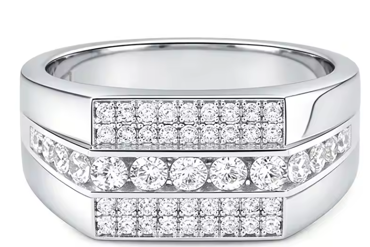 Premium Triple-Row Paved Men's Band Ring