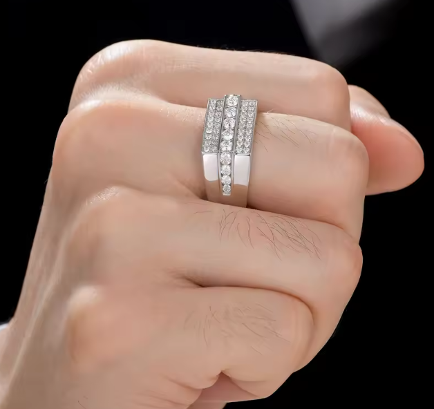 Premium Triple-Row Paved Men's Band Ring