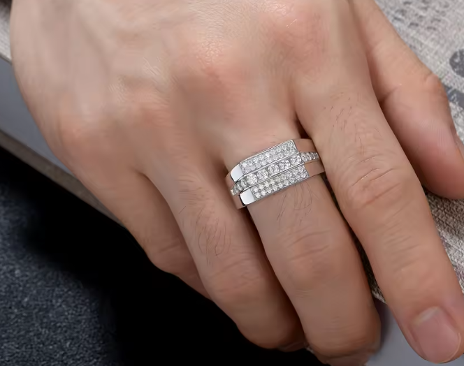 Premium Triple-Row Paved Men's Band Ring