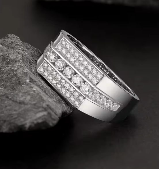 Premium Triple-Row Paved Men's Band Ring