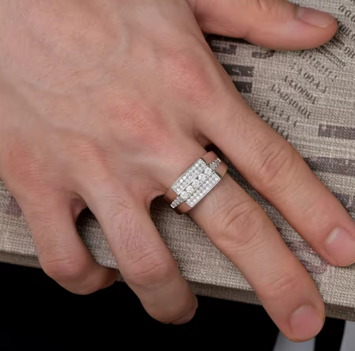 Premium Triple-Row Paved Men's Band Ring