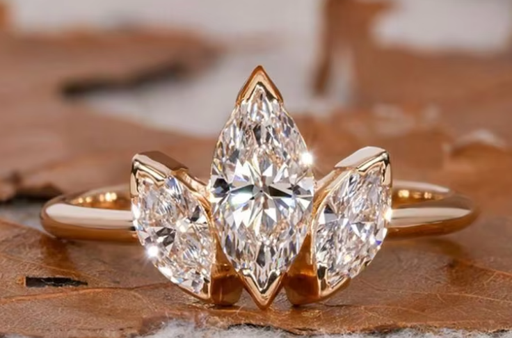 Three-Stone Marquise Cut Rose Gold Ring