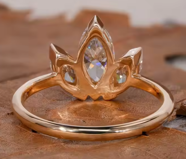 Three-Stone Marquise Cut Rose Gold Ring