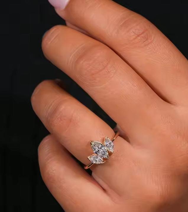 Three-Stone Marquise Cut Rose Gold Ring