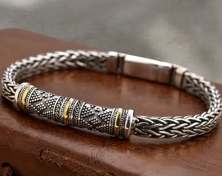 Vintage Two-Tone Braided Chain Men's Bracelet