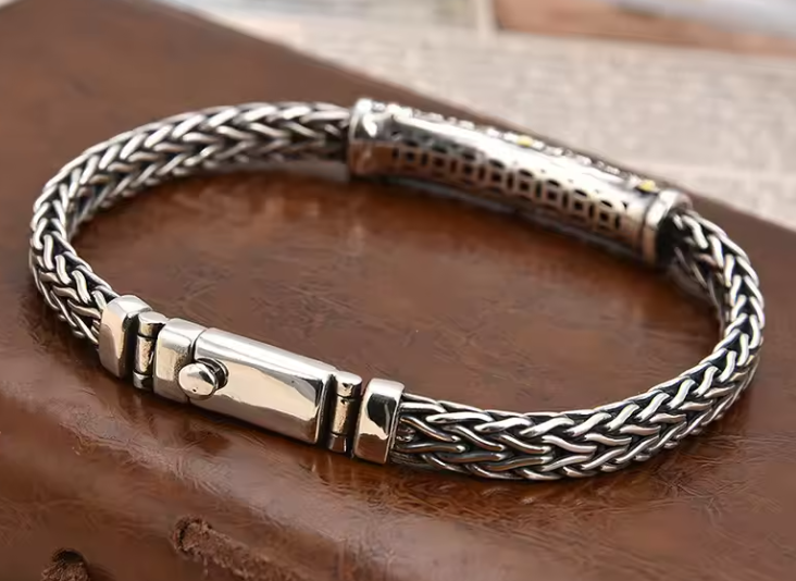 Vintage Two-Tone Braided Chain Men's Bracelet