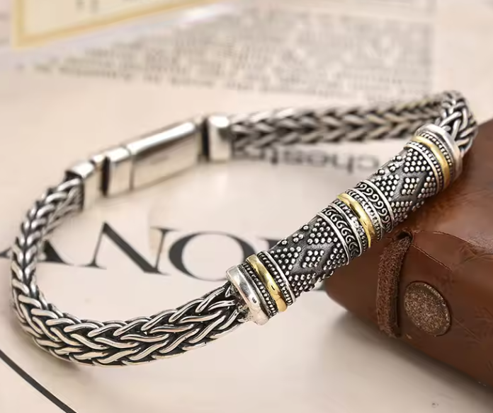 Vintage Two-Tone Braided Chain Men's Bracelet