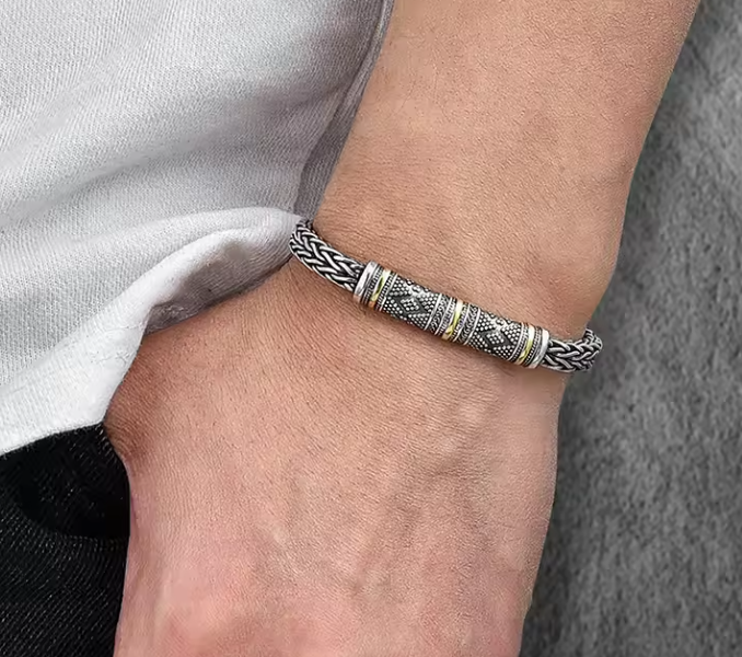 Vintage Two-Tone Braided Chain Men's Bracelet