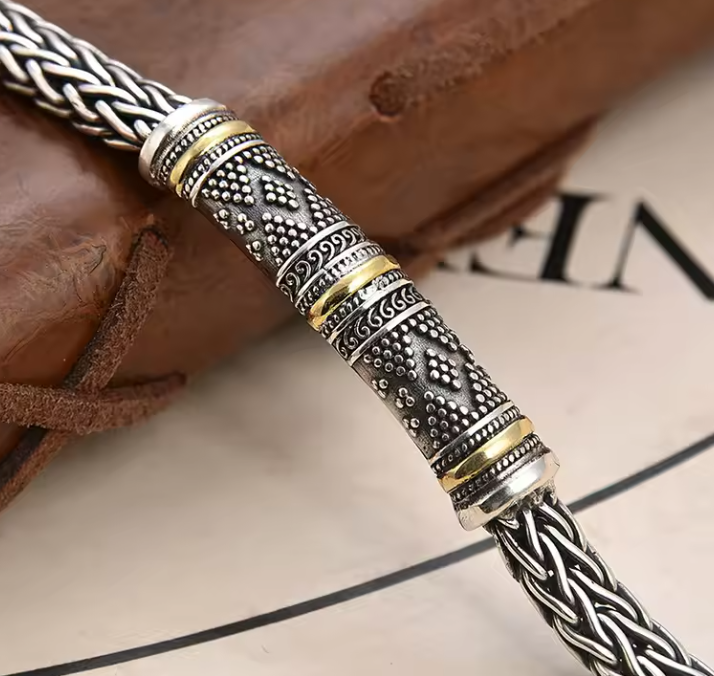 Vintage Two-Tone Braided Chain Men's Bracelet