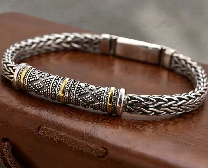 Vintage Two-Tone Braided Chain Men's Bracelet