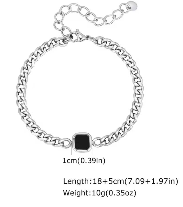 Modern Cuban Link Men's Bracelet with Square Stone