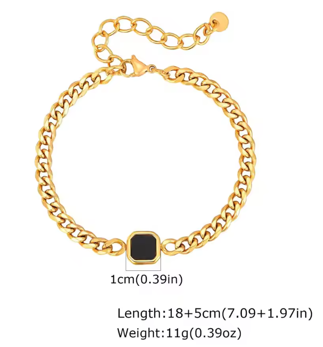 Modern Cuban Link Men's Bracelet with Square Stone